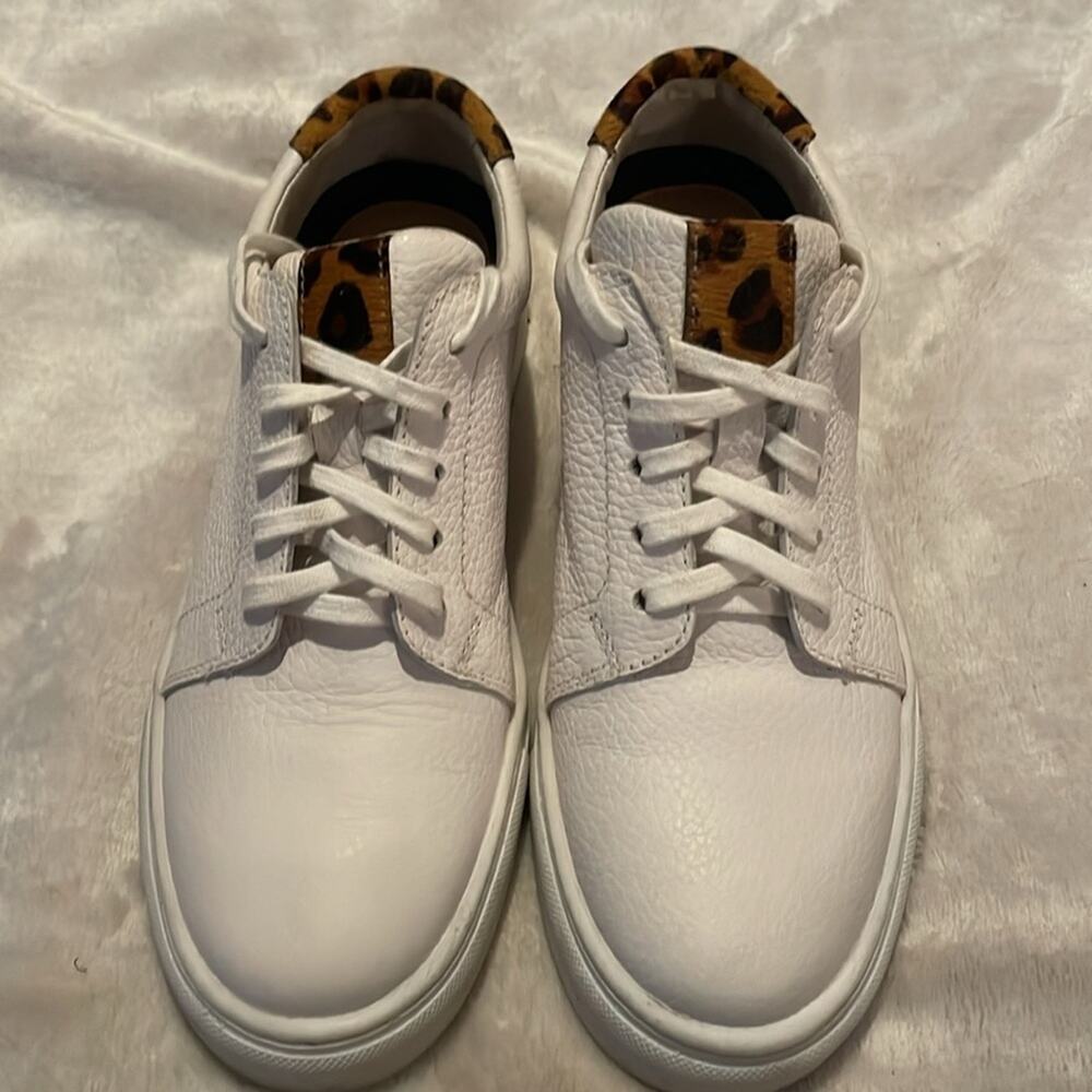 Peter Millar white leather sneakers with leopard print details